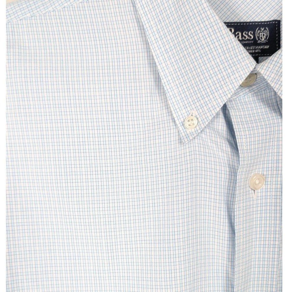G.H. Bass Button Down Shirt Mens Large Light Blue Micro Check Cotton Long Sleeve